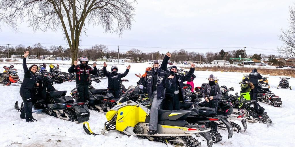 A group of area snowmobilers enjoying the trails before stopping in at Rob's Performance Motorsports for a free lunch! 